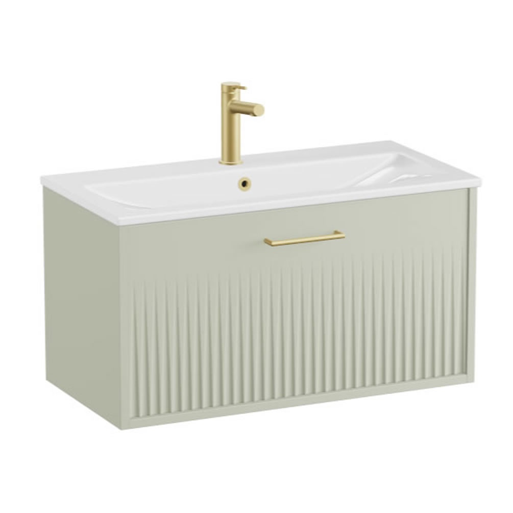Vado Safari Fluted 600mm Sage Green Wall Hung Vanity Unit & Ceramic Basin